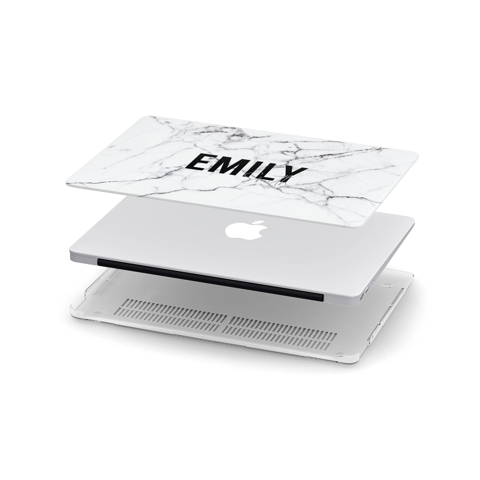 Black and White Personalised Marble Block Text Apple MacBook Case in Detail