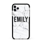 Black and White Personalised Marble Block Text Apple iPhone 11 Pro Max in Silver with Black Impact Case