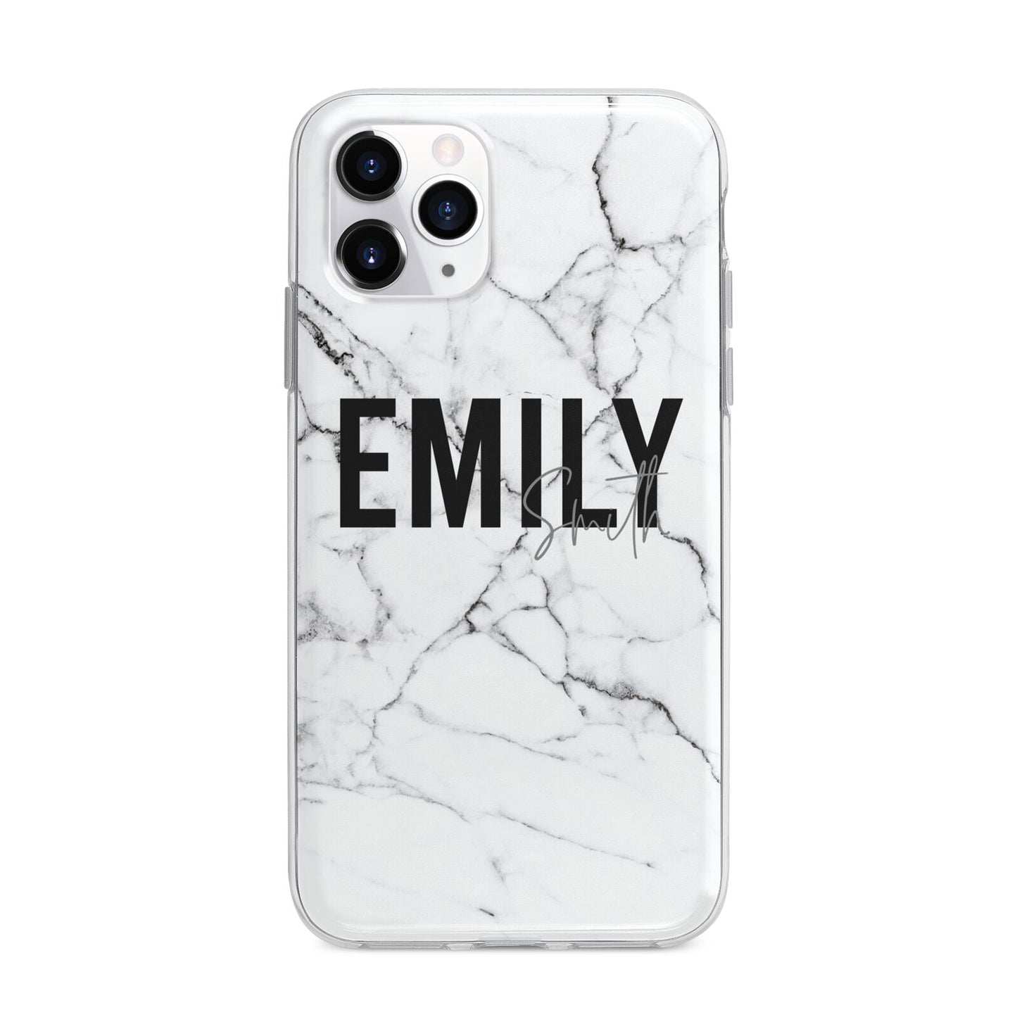 Black and White Personalised Marble Block Text Apple iPhone 11 Pro Max in Silver with Bumper Case