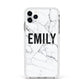 Black and White Personalised Marble Block Text Apple iPhone 11 Pro Max in Silver with White Impact Case