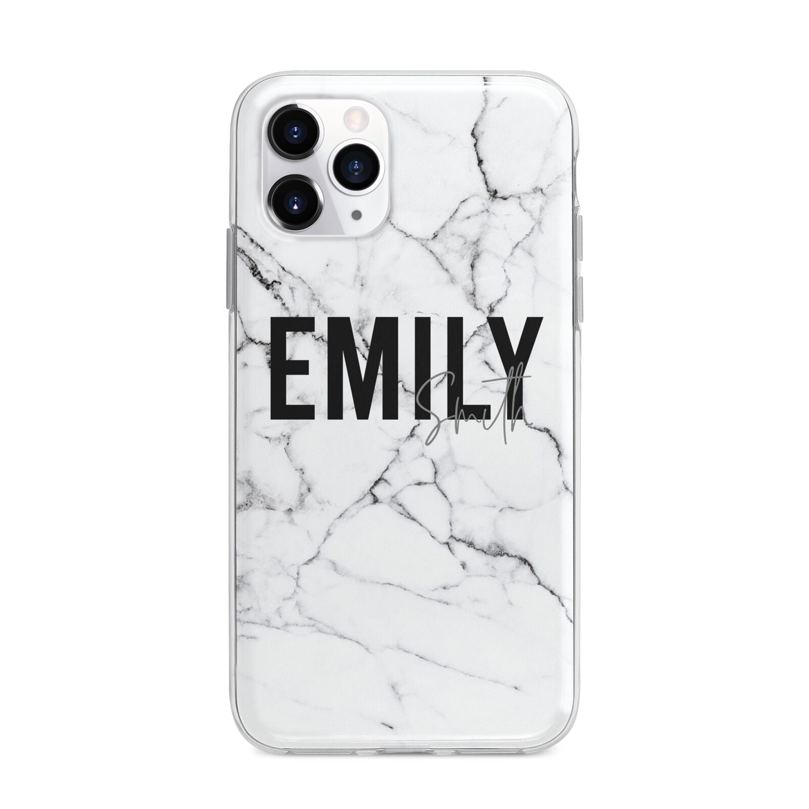 Black and White Personalised Marble Block Text Apple iPhone 11 Pro in Silver with Bumper Case