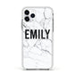Black and White Personalised Marble Block Text Apple iPhone 11 Pro in Silver with White Impact Case