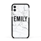 Black and White Personalised Marble Block Text Apple iPhone 11 in White with Black Impact Case
