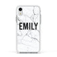 Black and White Personalised Marble Block Text Apple iPhone XR Impact Case White Edge on Silver Phone