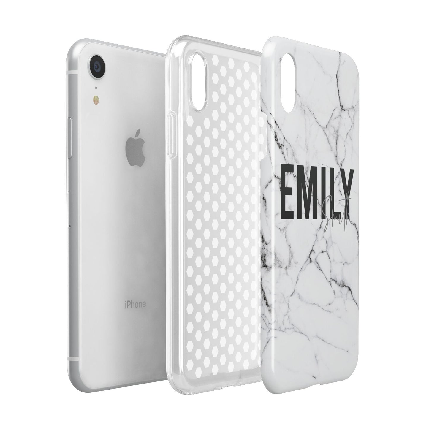 Black and White Personalised Marble Block Text Apple iPhone XR White 3D Tough Case Expanded view