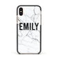 Black and White Personalised Marble Block Text Apple iPhone Xs Impact Case Black Edge on Gold Phone