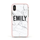 Black and White Personalised Marble Block Text Apple iPhone Xs Impact Case Pink Edge on Gold Phone