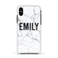 Black and White Personalised Marble Block Text Apple iPhone Xs Impact Case White Edge on Black Phone