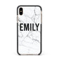 Black and White Personalised Marble Block Text Apple iPhone Xs Max Impact Case Black Edge on Gold Phone
