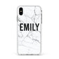 Black and White Personalised Marble Block Text Apple iPhone Xs Max Impact Case White Edge on Silver Phone