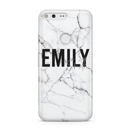 Black and White Personalised Marble Block Text Google Pixel Case