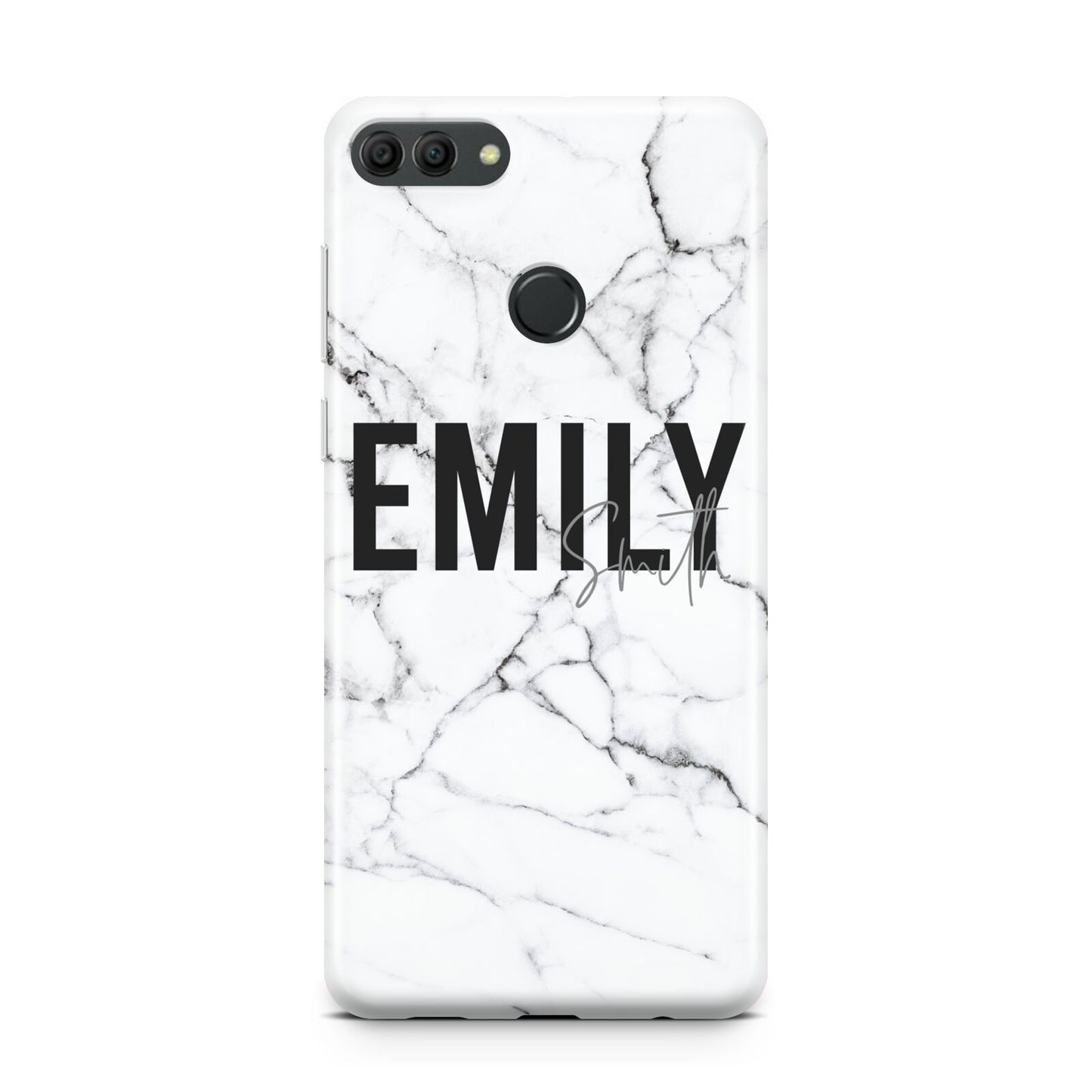 Black and White Personalised Marble Block Text Huawei Y9 2018