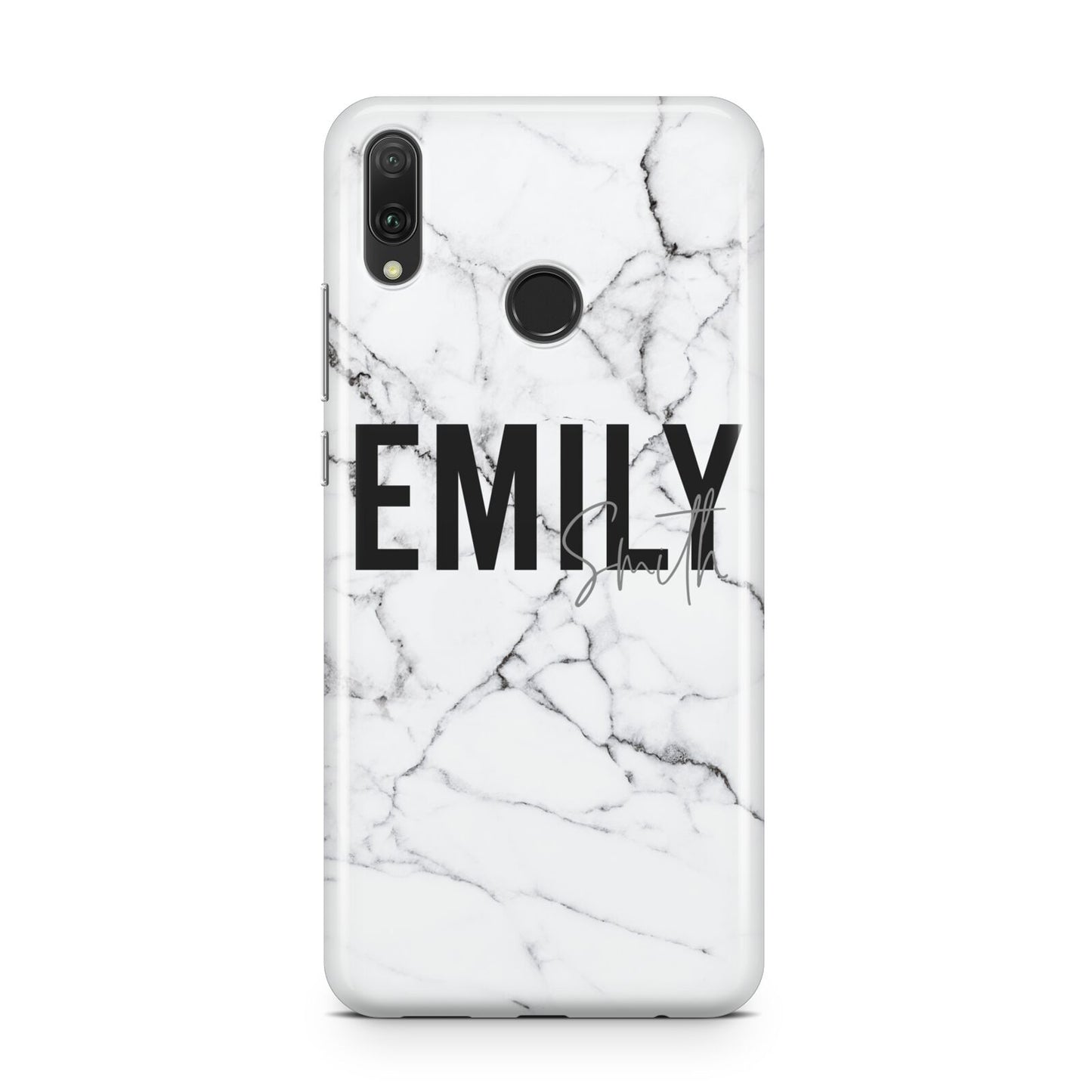 Black and White Personalised Marble Block Text Huawei Y9 2019