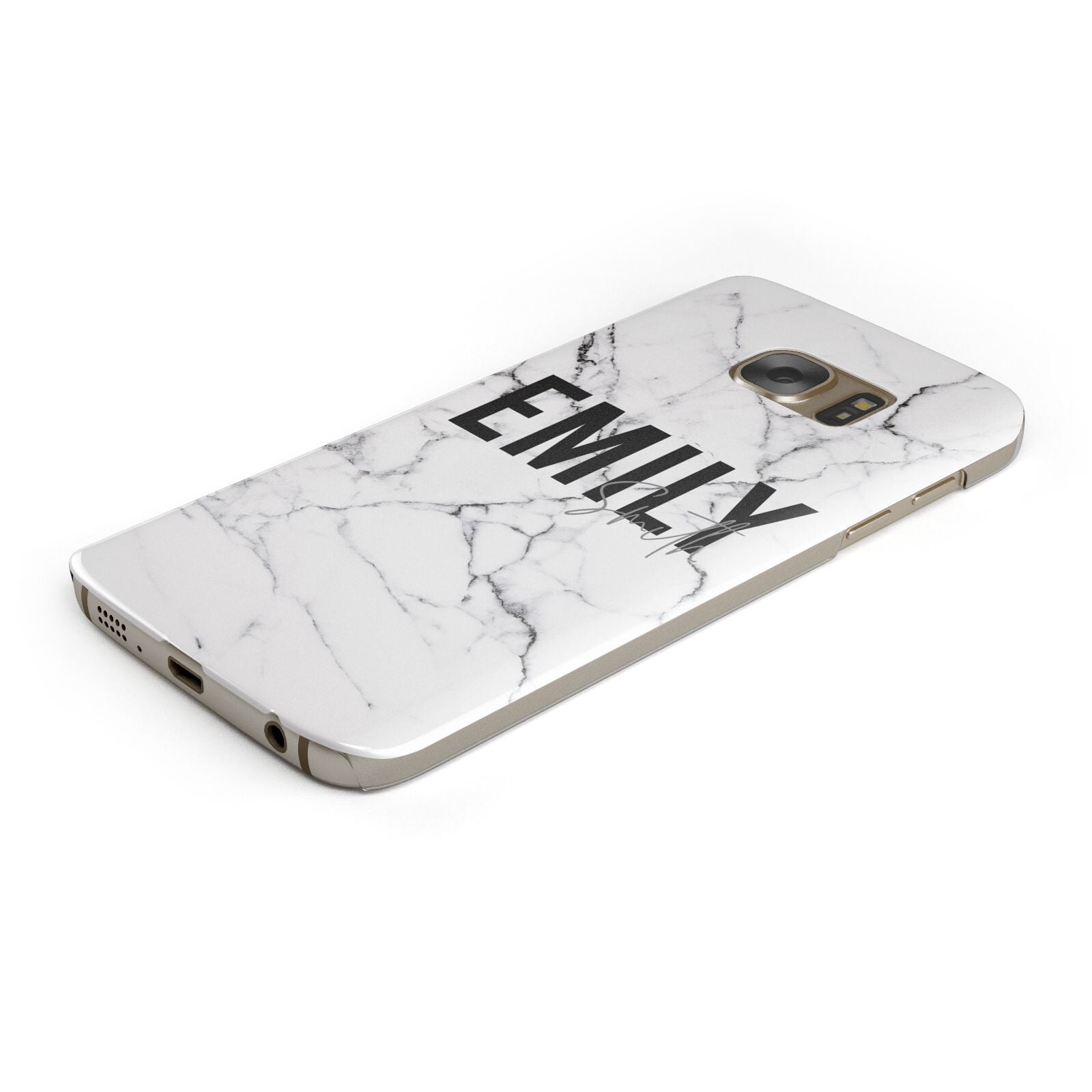 Black and White Personalised Marble Block Text Protective Samsung Galaxy Case Angled Image