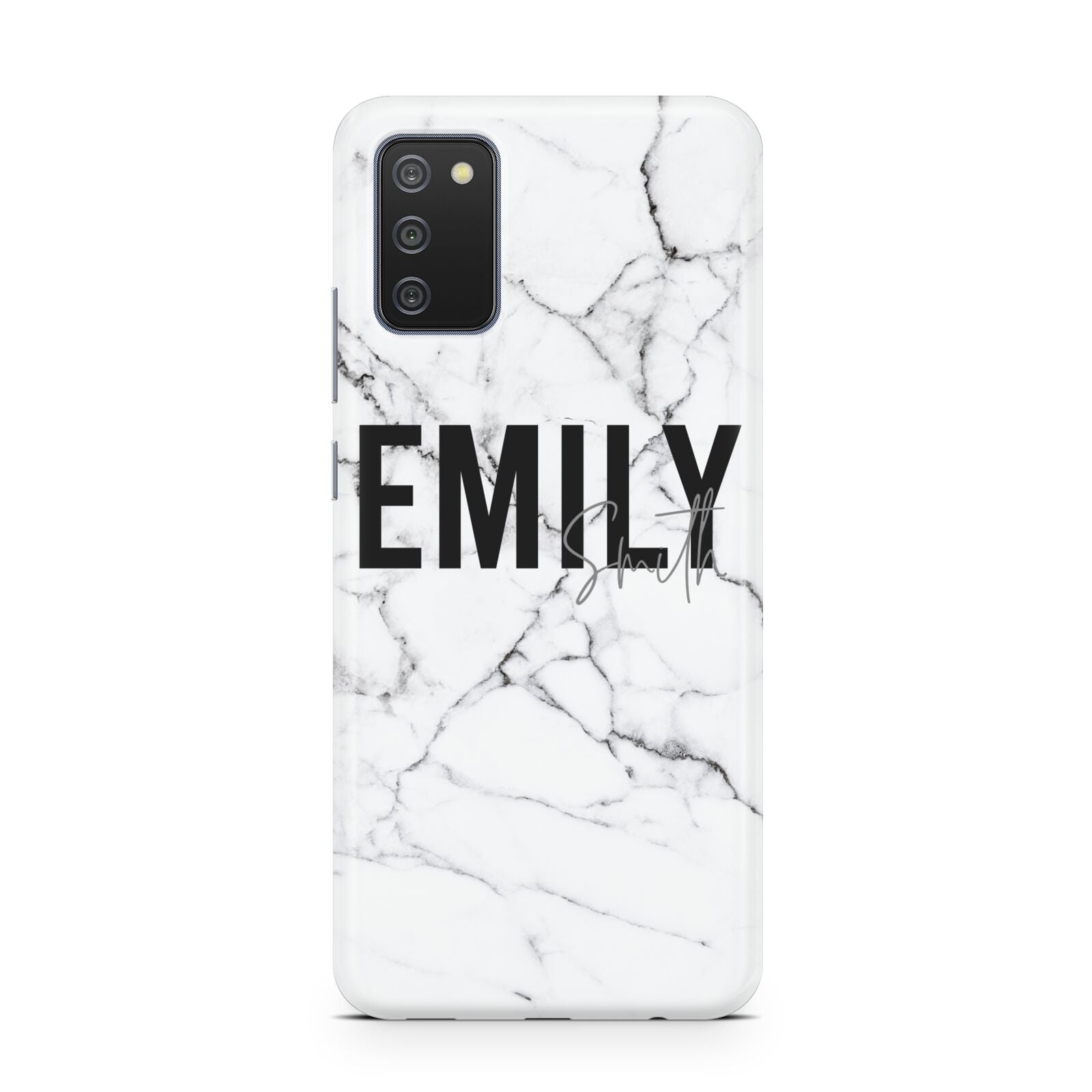 Black and White Personalised Marble Block Text Samsung A02s Case