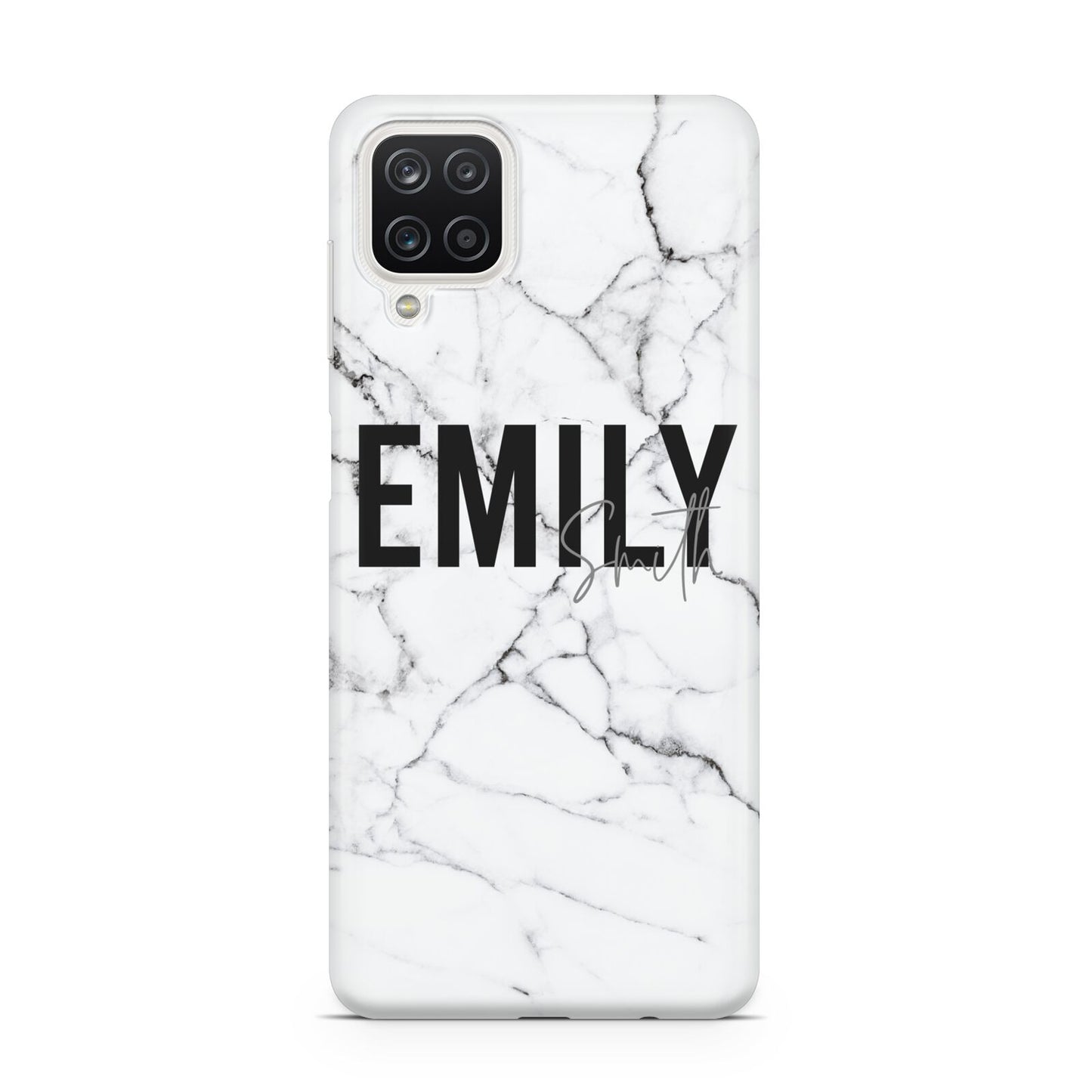 Black and White Personalised Marble Block Text Samsung A12 Case