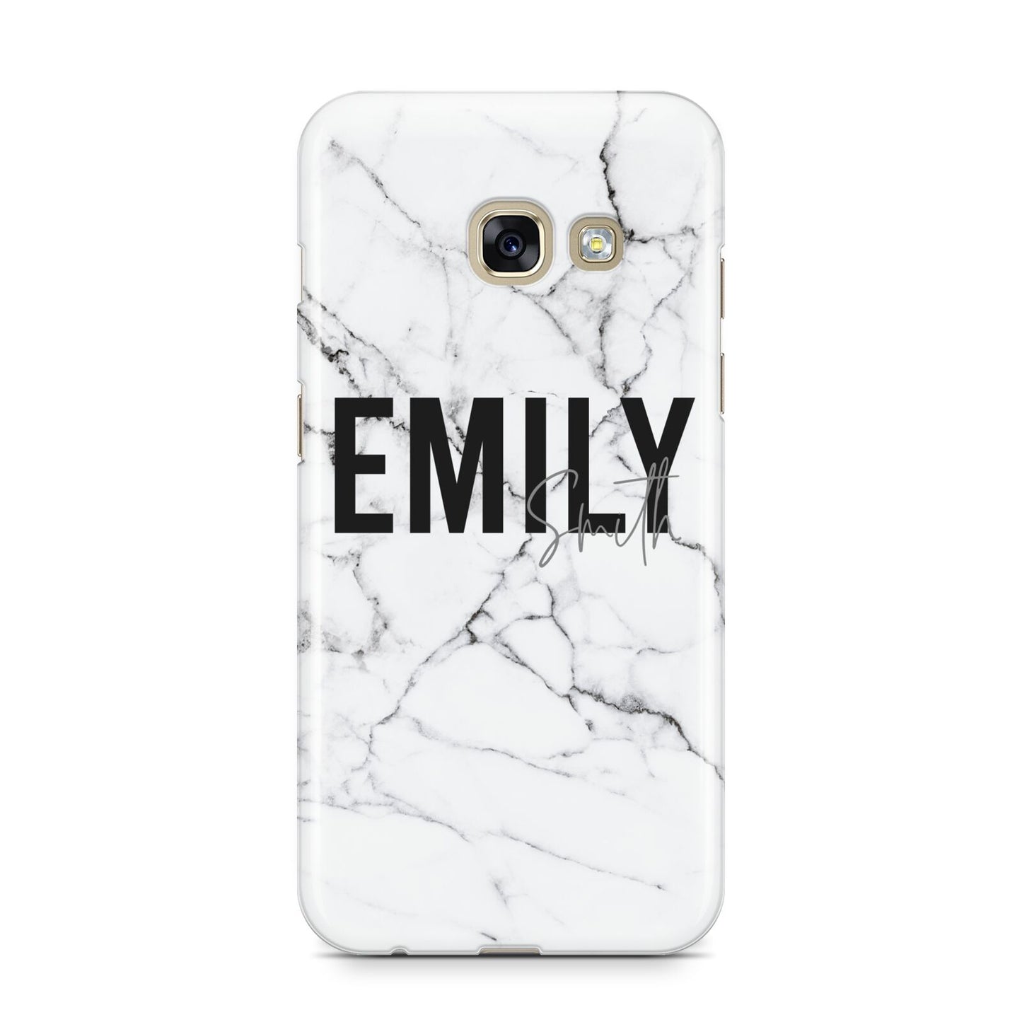 Black and White Personalised Marble Block Text Samsung Galaxy A3 2017 Case on gold phone