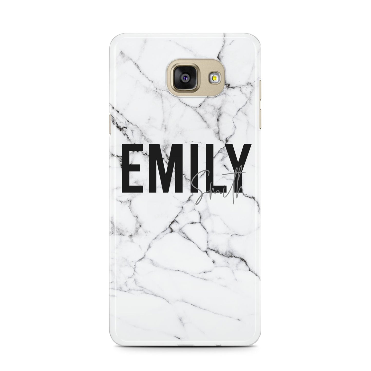 Black and White Personalised Marble Block Text Samsung Galaxy A7 2016 Case on gold phone