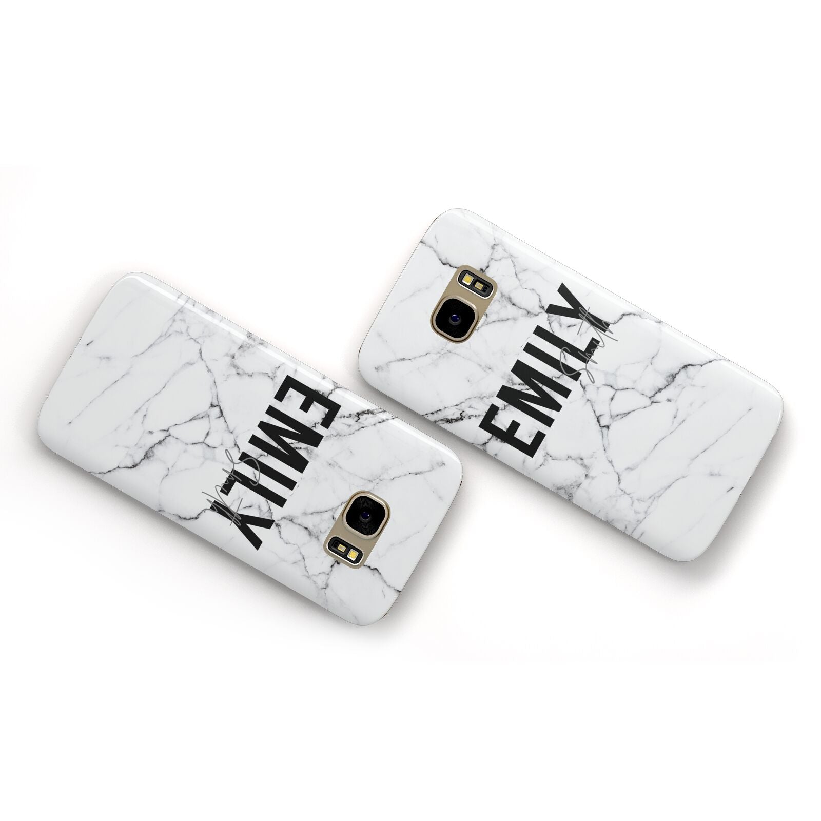 Black and White Personalised Marble Block Text Samsung Galaxy Case Flat Overview