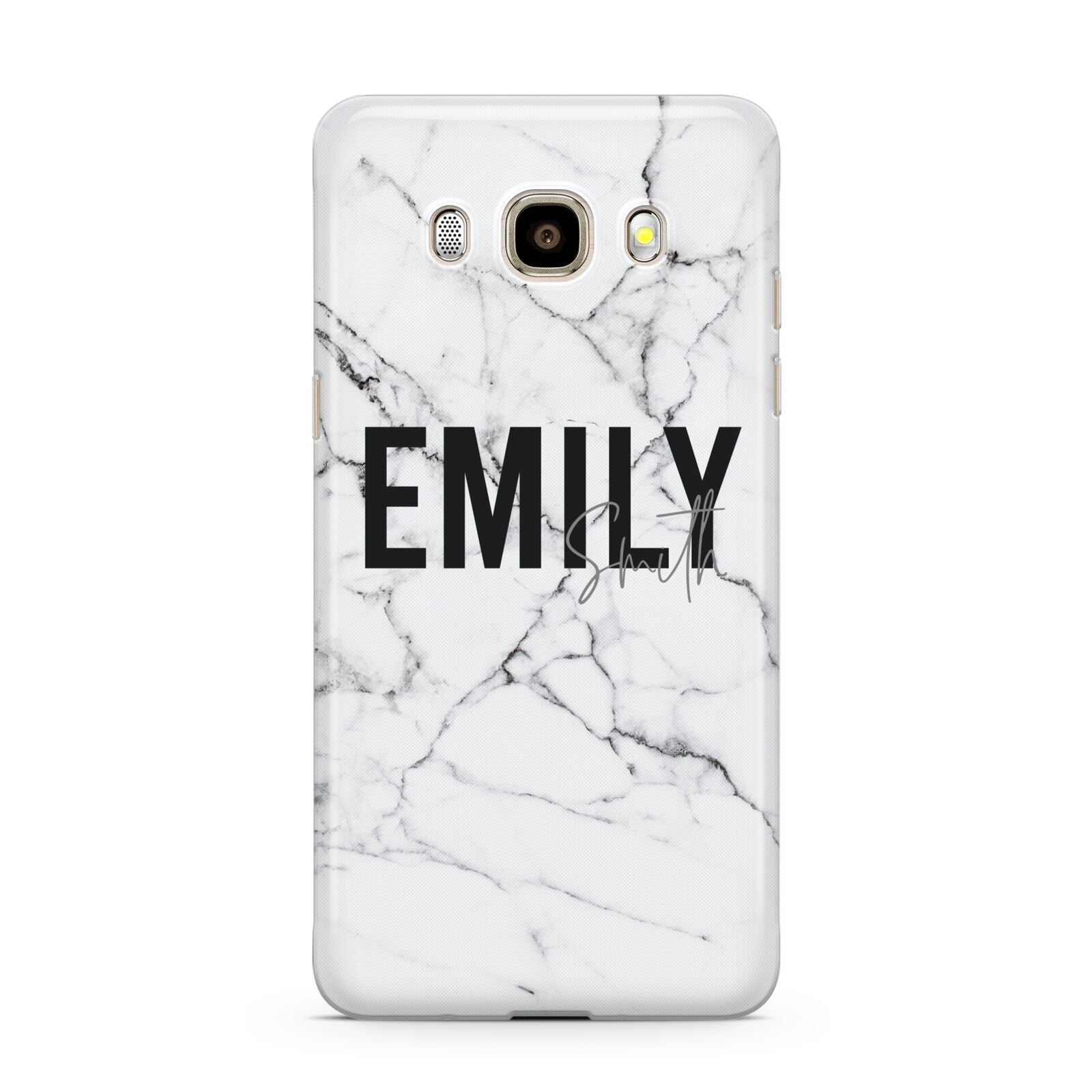 Black and White Personalised Marble Block Text Samsung Galaxy J7 2016 Case on gold phone