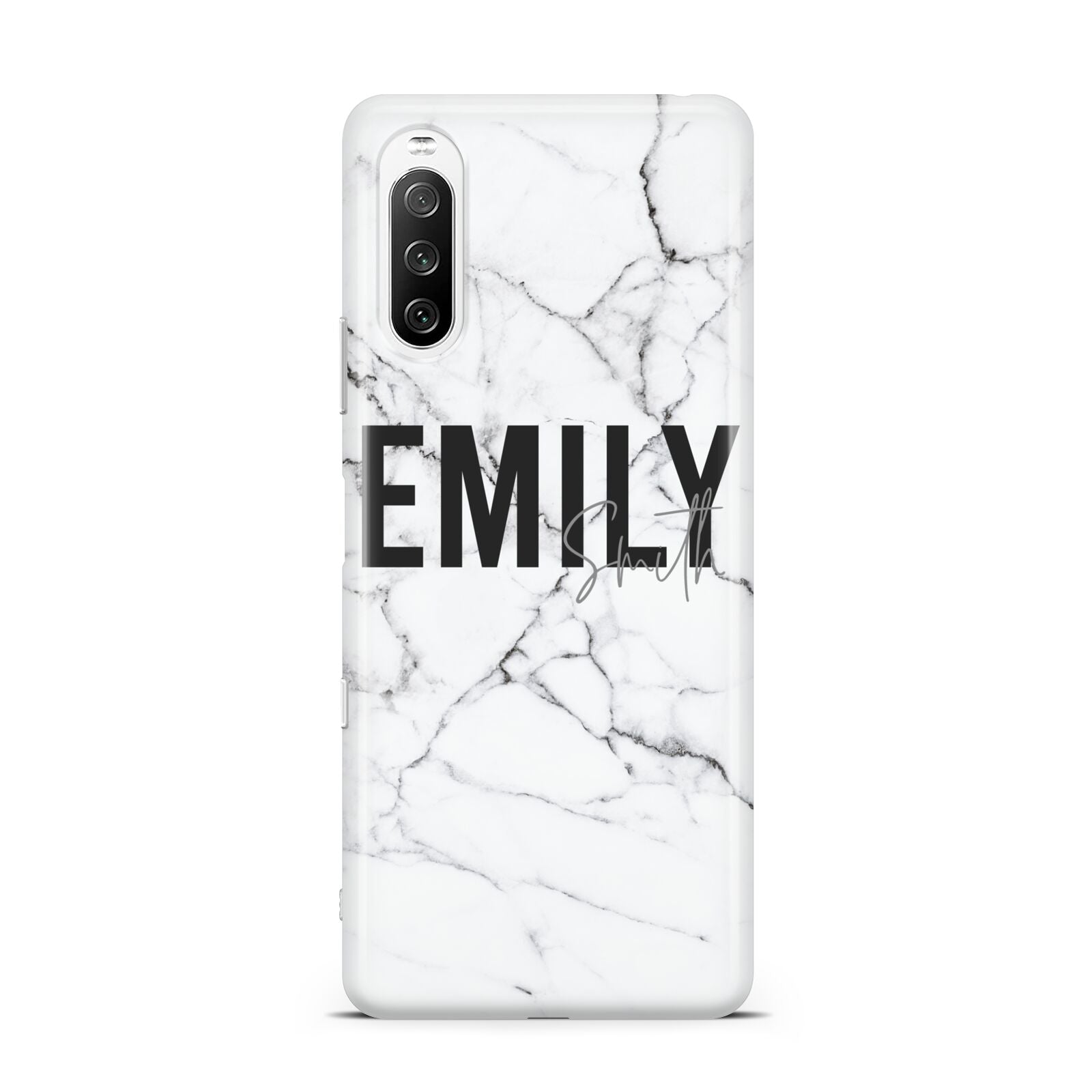 Black and White Personalised Marble Block Text Sony Xperia 10 III Case