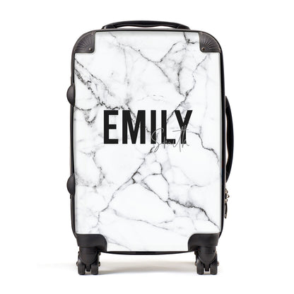 Black and White Personalised Marble Block Text Suitcase