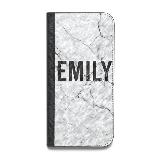 Black and White Personalised Marble Block Text Vegan Leather Flip iPhone Case