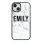 Black and White Personalised Marble Block Text iPhone 13 Black Impact Case on Silver phone