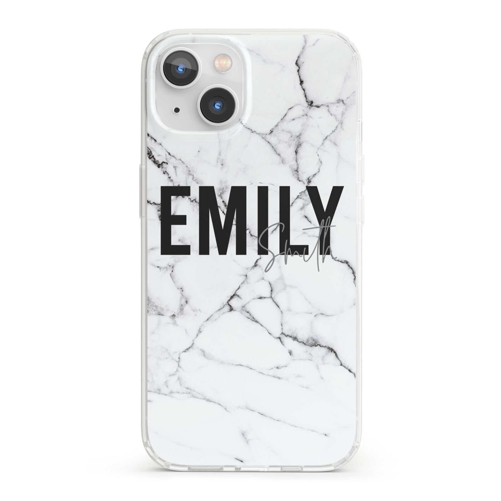 Black and White Personalised Marble Block Text iPhone 13 Clear Bumper Case