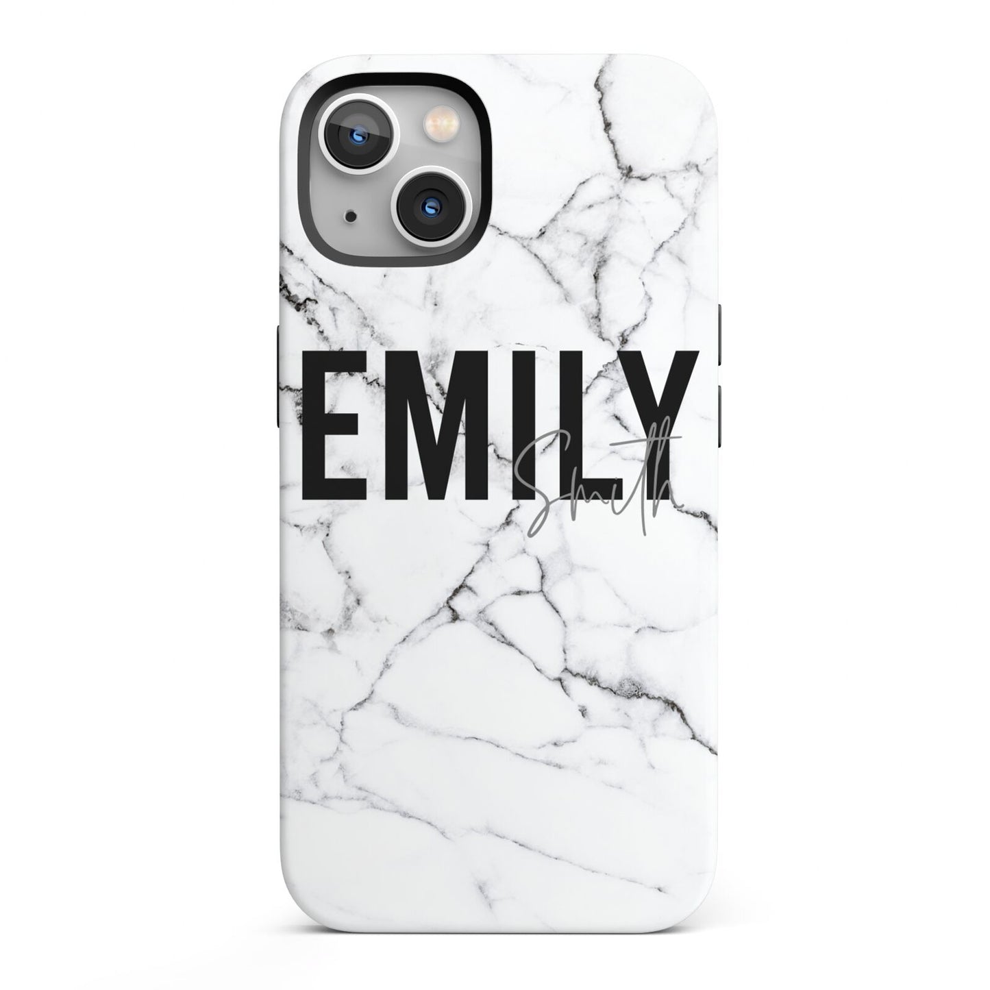 Black and White Personalised Marble Block Text iPhone 13 Full Wrap 3D Tough Case