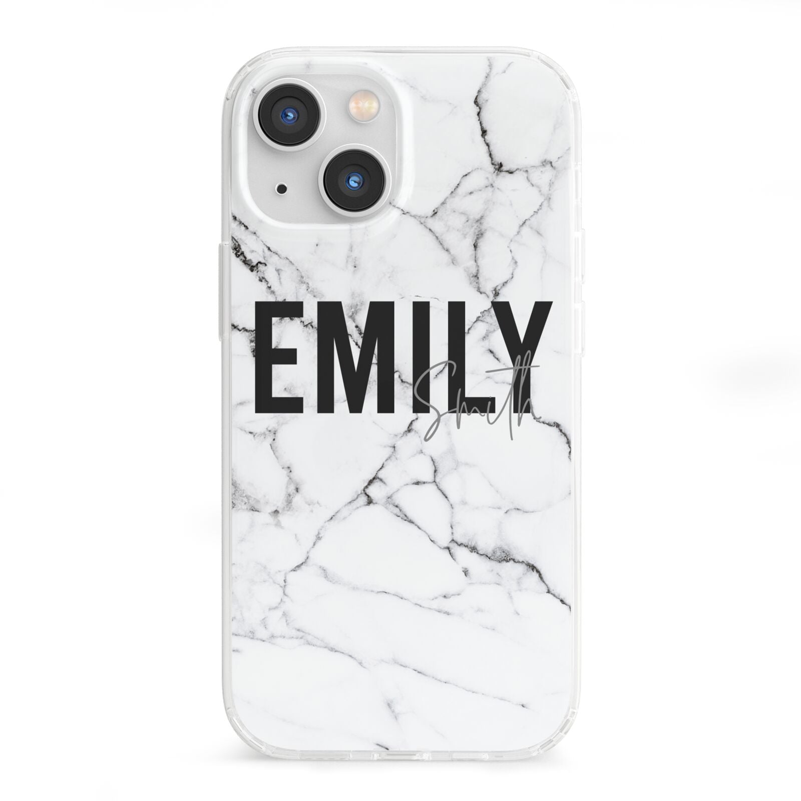 Black and White Personalised Marble Block Text iPhone 13 Mini Clear Bumper Case