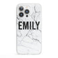 Black and White Personalised Marble Block Text iPhone 13 Pro Clear Bumper Case