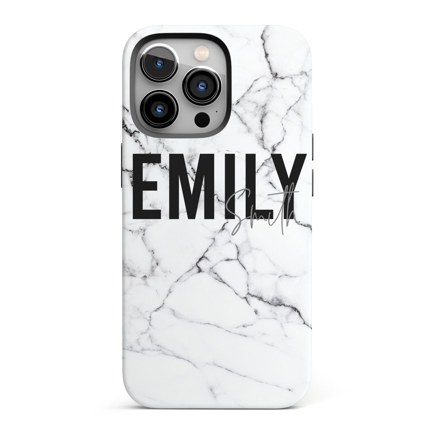 Black and White Personalised Marble Block Text iPhone 13 Pro Full Wrap 3D Tough Case