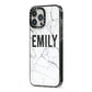 Black and White Personalised Marble Block Text iPhone 13 Pro Max Black Impact Case Side Angle on Silver phone