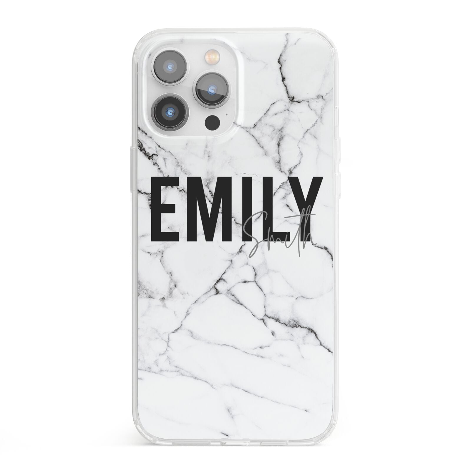 Black and White Personalised Marble Block Text iPhone 13 Pro Max Clear Bumper Case