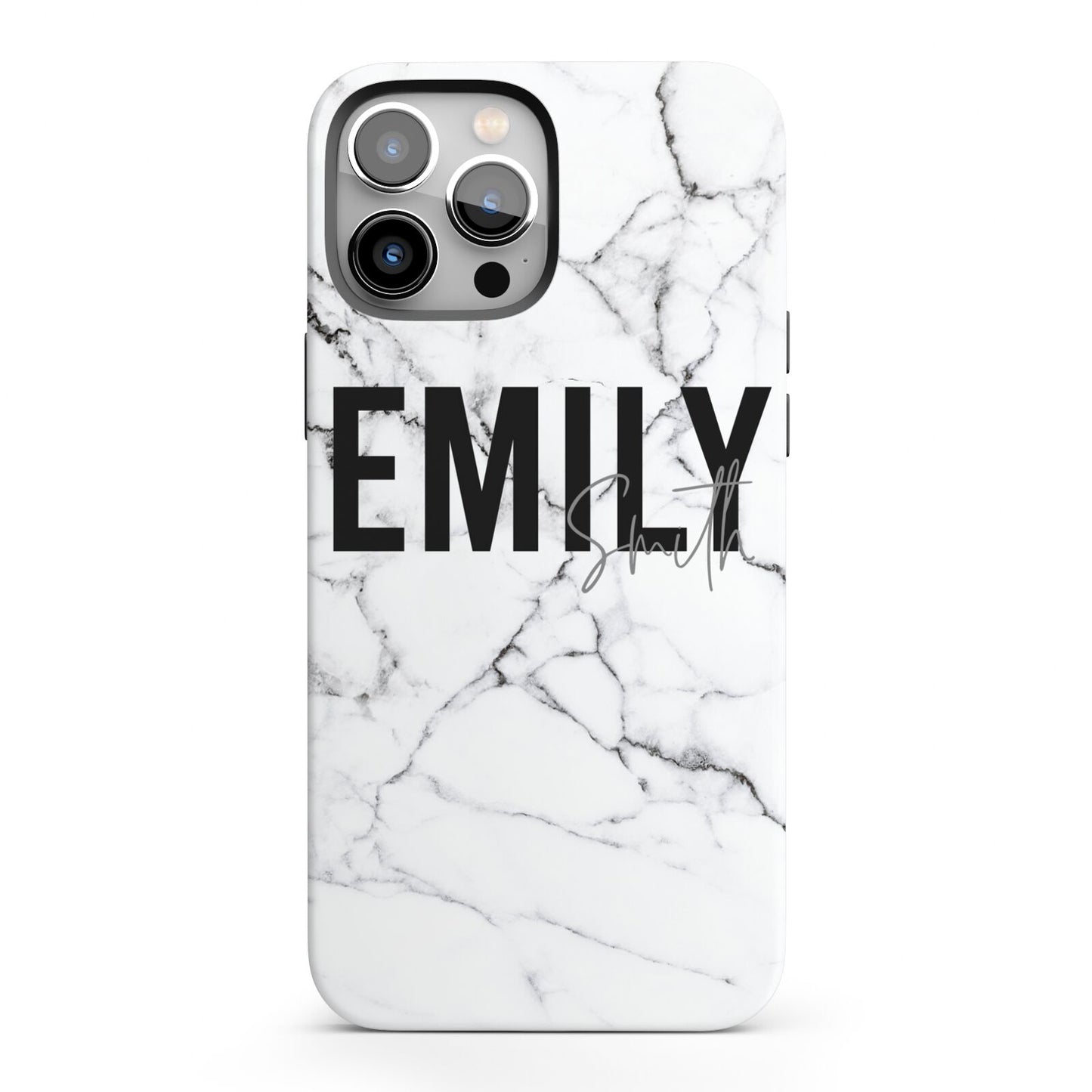 Black and White Personalised Marble Block Text iPhone 13 Pro Max Full Wrap 3D Tough Case