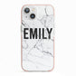 Black and White Personalised Marble Block Text iPhone 13 TPU Impact Case with Pink Edges
