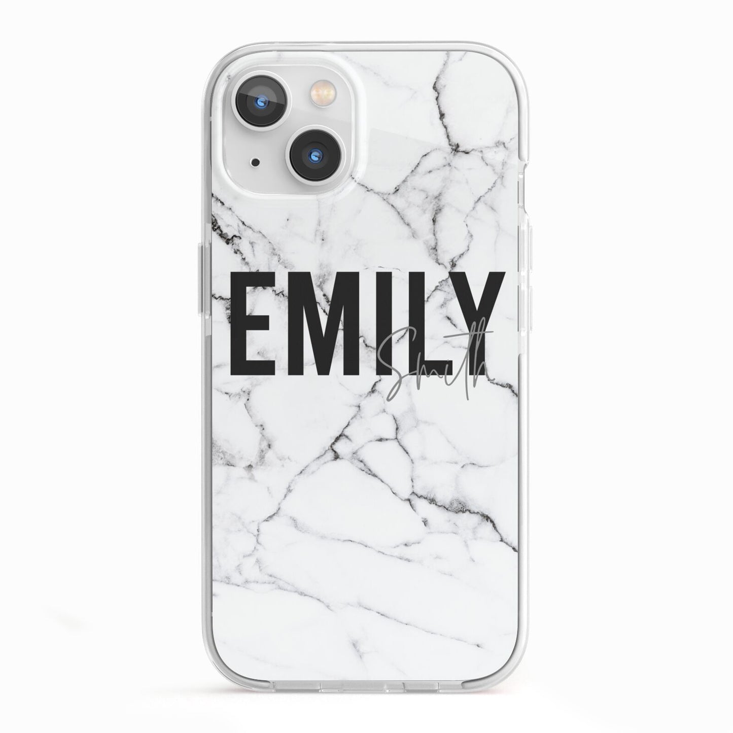 Black and White Personalised Marble Block Text iPhone 13 TPU Impact Case with White Edges