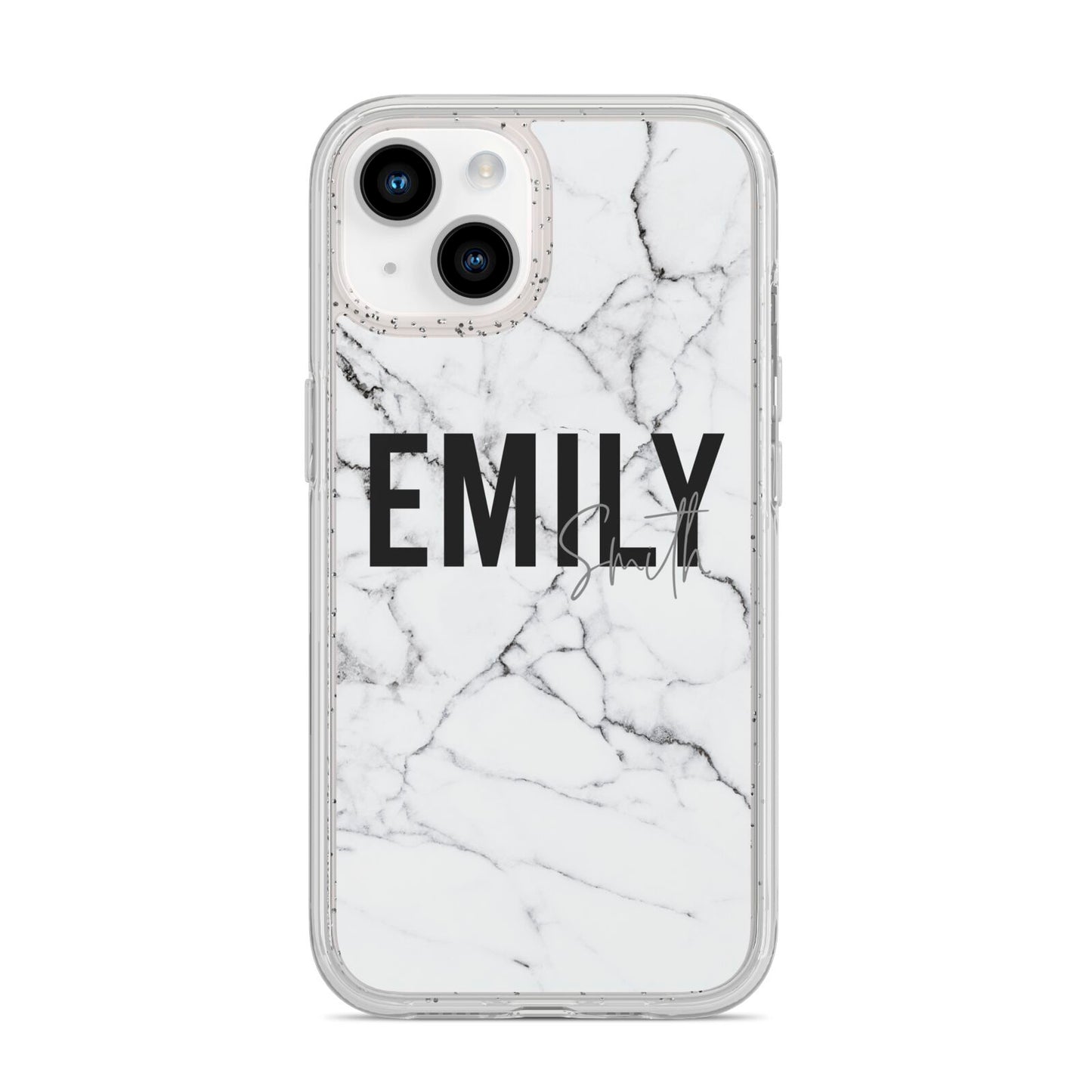 Black and White Personalised Marble Block Text iPhone 14 Glitter Tough Case Starlight