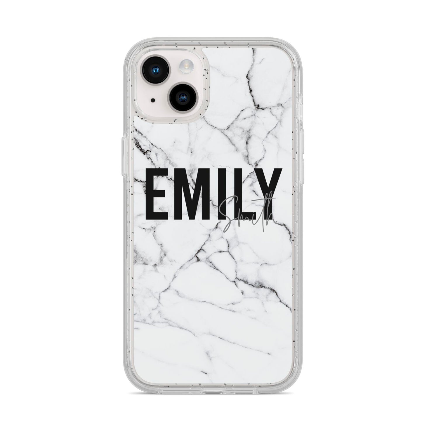 Black and White Personalised Marble Block Text iPhone 14 Plus Glitter Tough Case Starlight