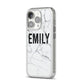 Black and White Personalised Marble Block Text iPhone 14 Pro Clear Tough Case Silver Angled Image