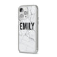 Black and White Personalised Marble Block Text iPhone 14 Pro Max Clear Tough Case Silver Angled Image