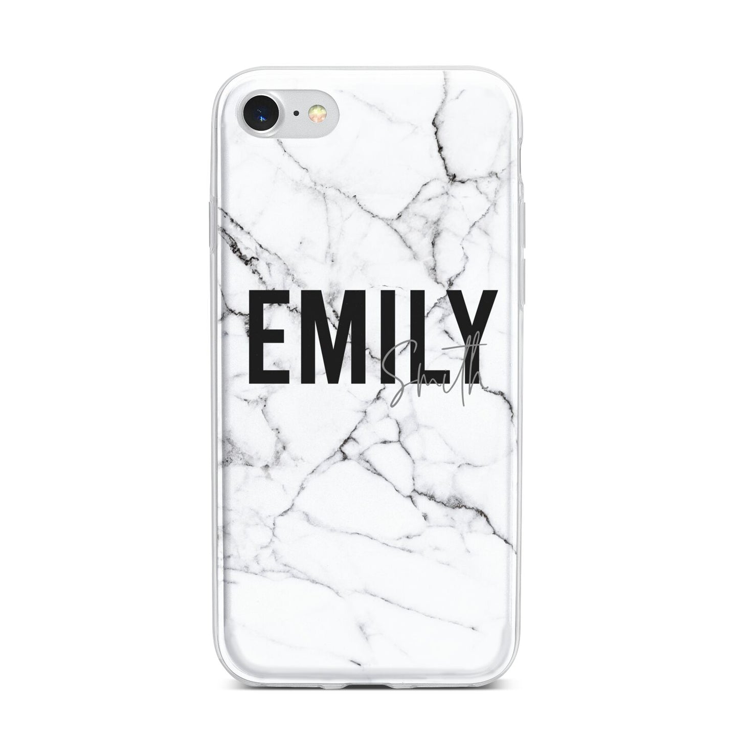 Black and White Personalised Marble Block Text iPhone 7 Bumper Case on Silver iPhone