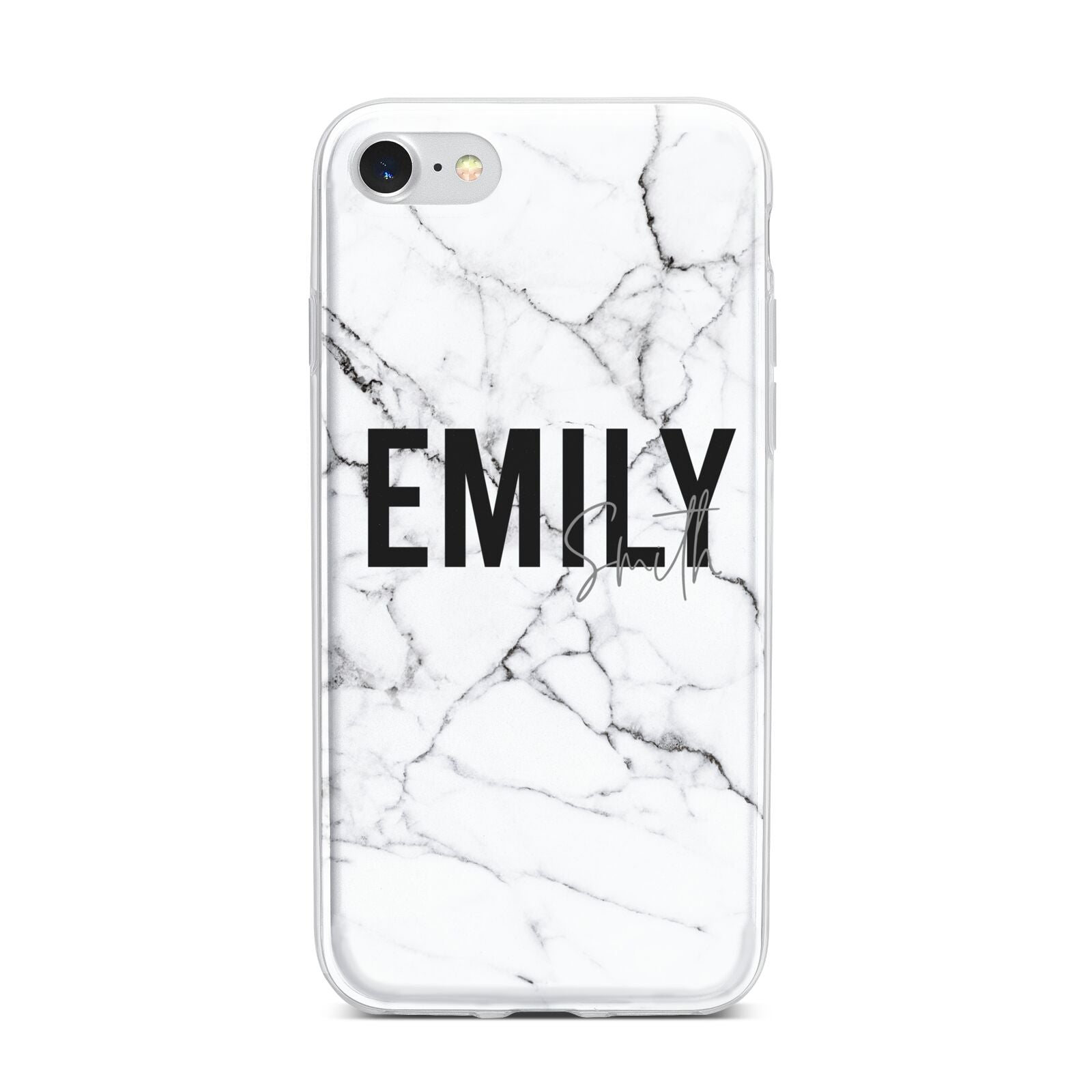 Black and White Personalised Marble Block Text iPhone 7 Bumper Case on Silver iPhone