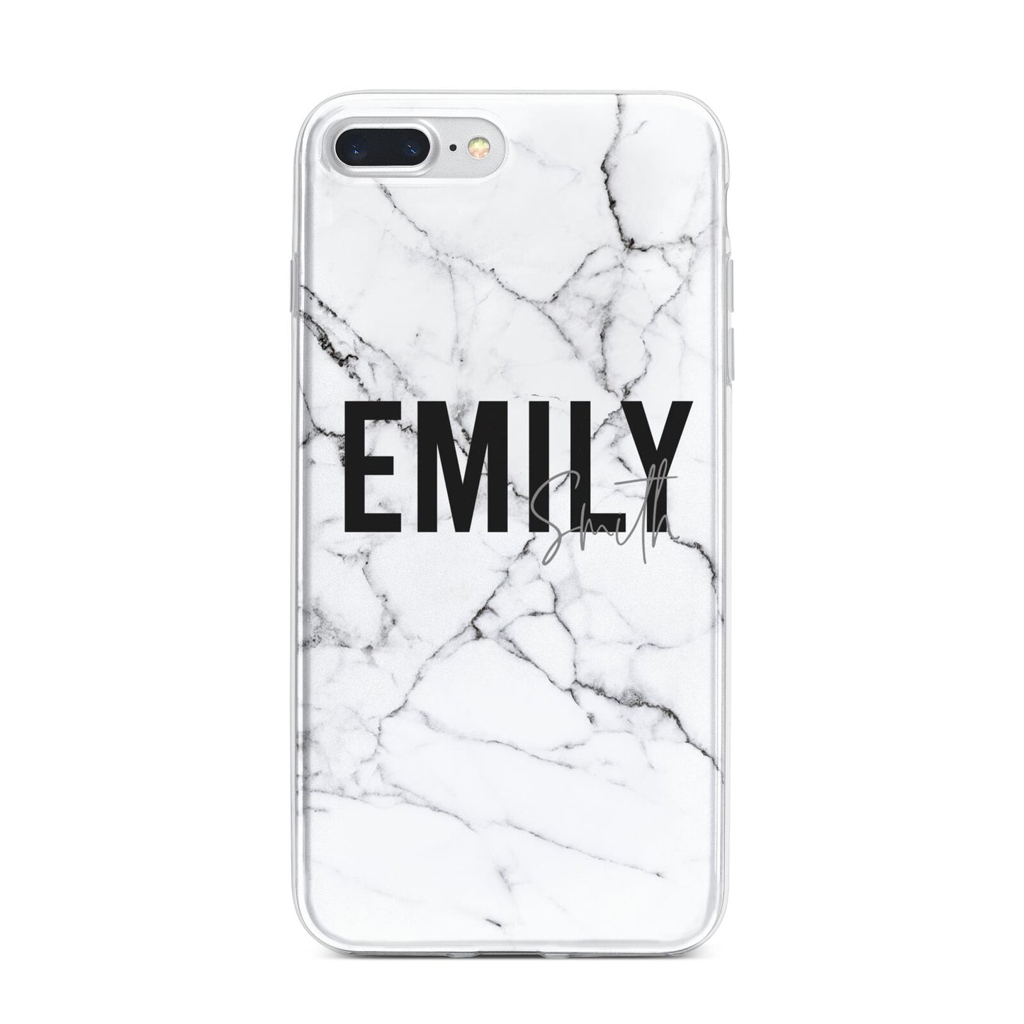 Black and White Personalised Marble Block Text iPhone 7 Plus Bumper Case on Silver iPhone