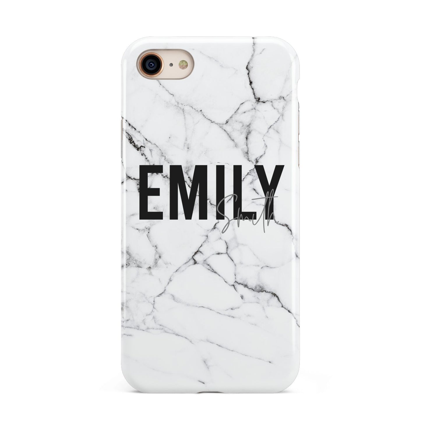 Black and White Personalised Marble Block Text iPhone 8 3D Tough Case on Gold Phone