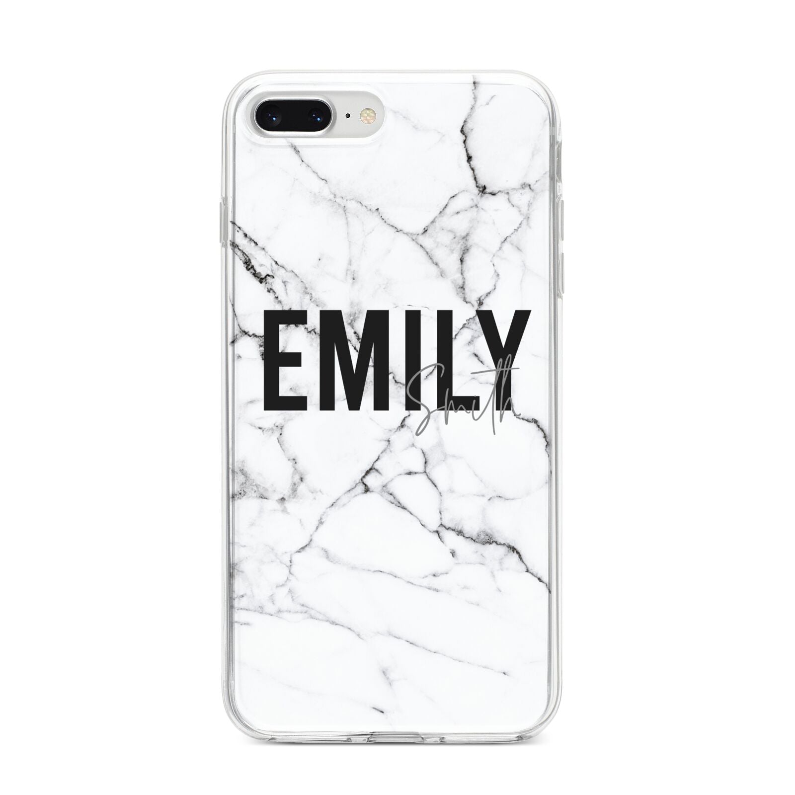 Black and White Personalised Marble Block Text iPhone 8 Plus Bumper Case on Silver iPhone