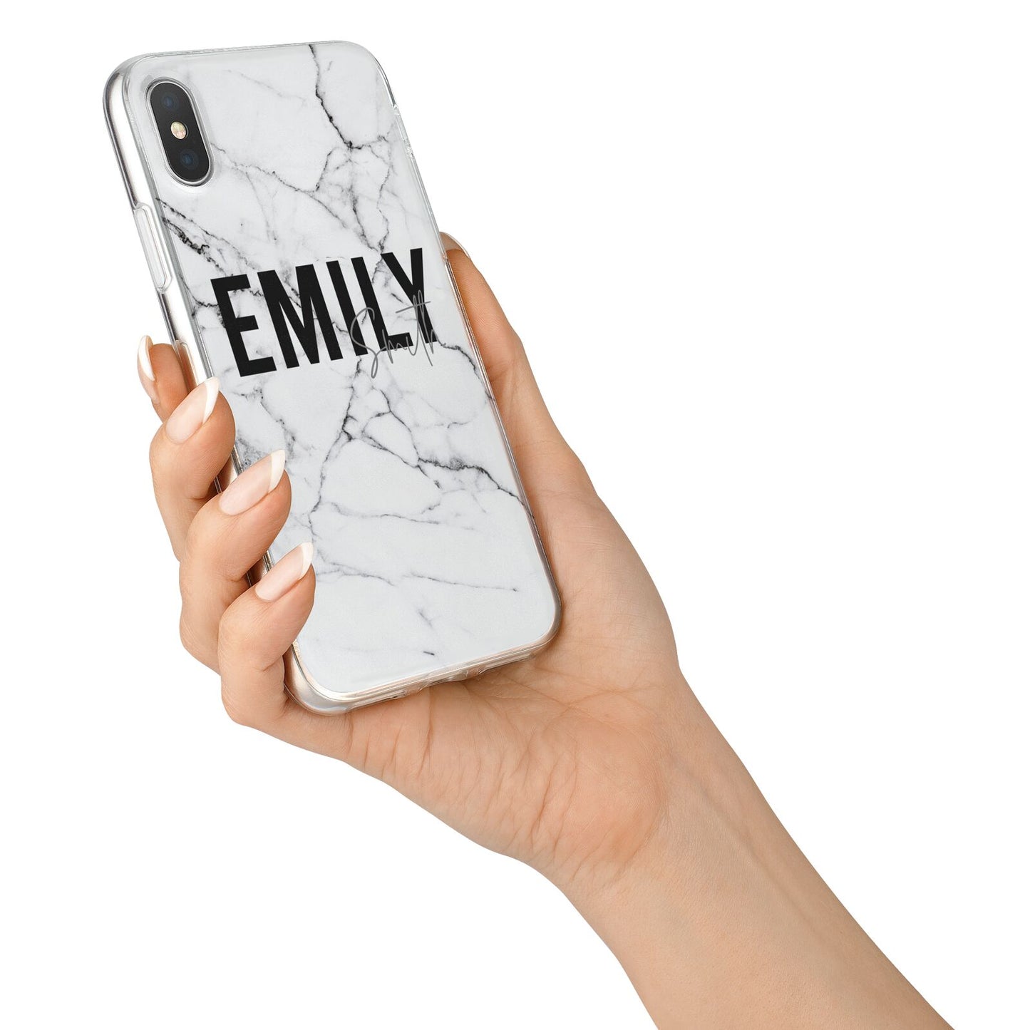 Black and White Personalised Marble Block Text iPhone X Bumper Case on Silver iPhone Alternative Image 2