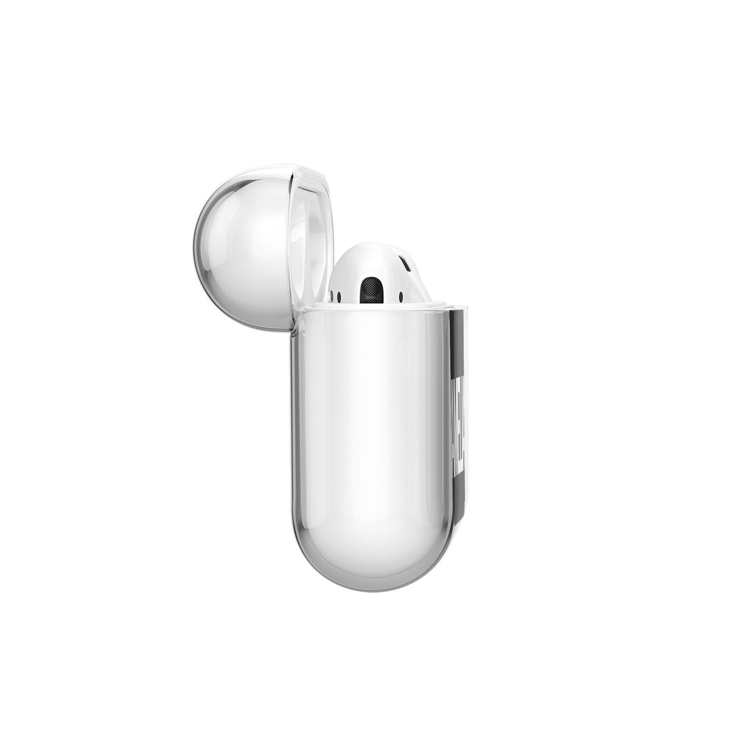 Black with Bold White Name AirPods Case Side Angle