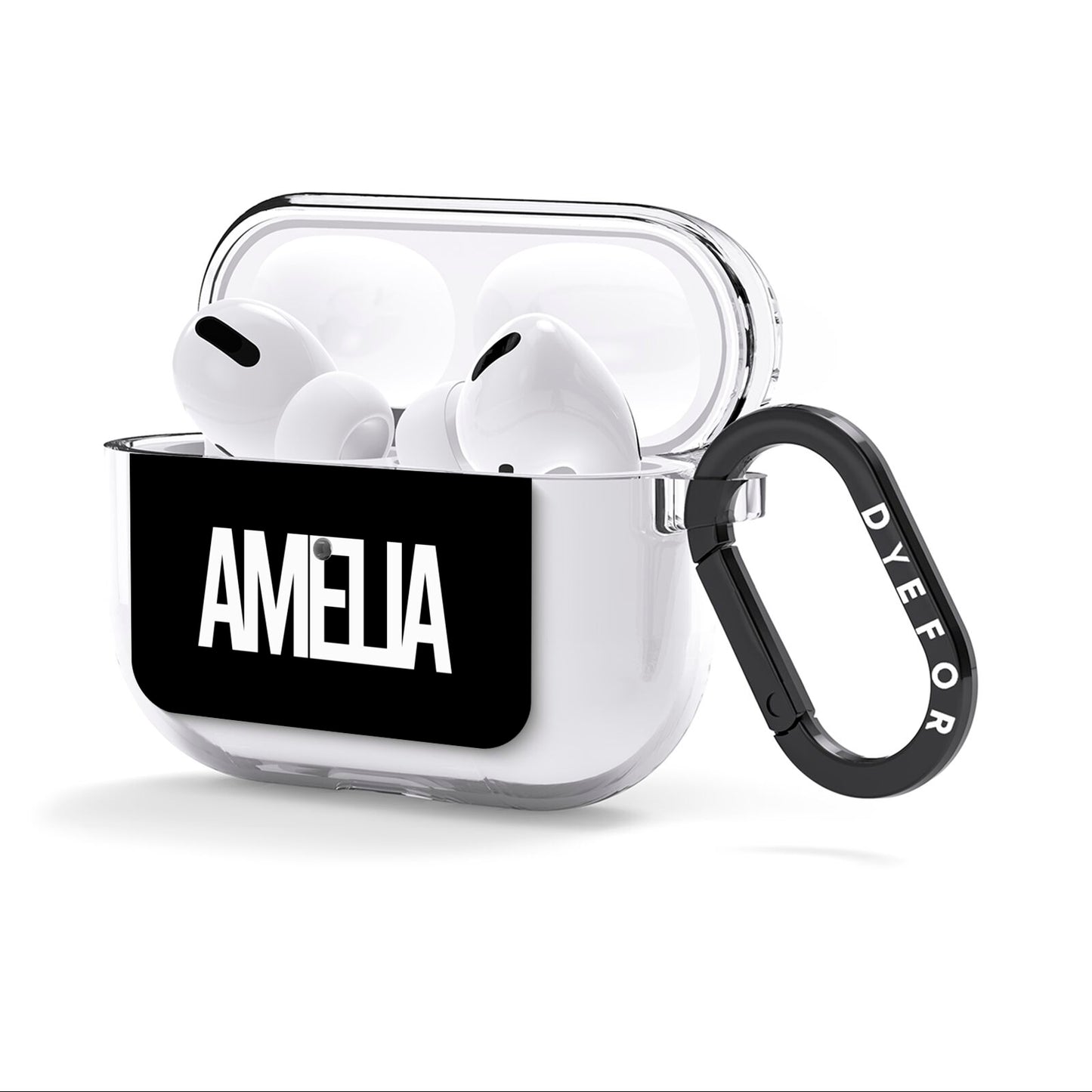 Black with Bold White Name AirPods Clear Case 3rd Gen Side Image